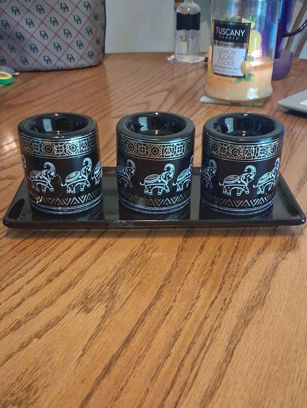 Black Elephant Accent Tea Light Holder Set - 3-Piece